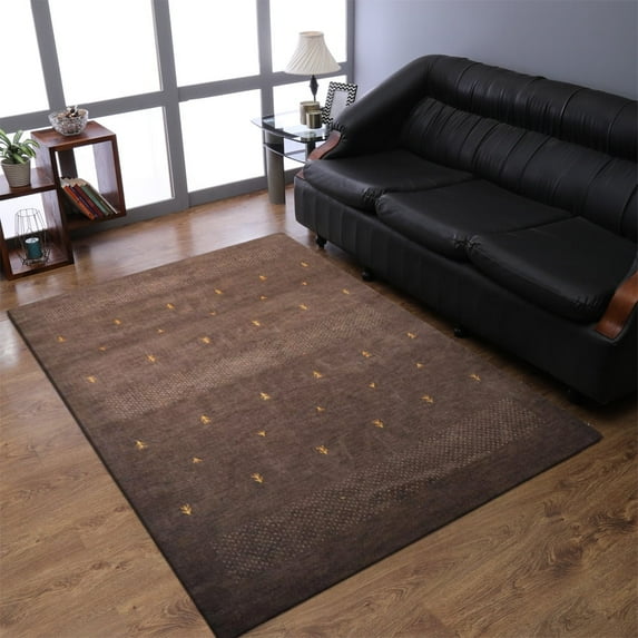 Rugsotic Carpets Handmade Rugs Hand Knotted Loom Rectangle 6'x9' Beige Brown Wool for Indoor Use