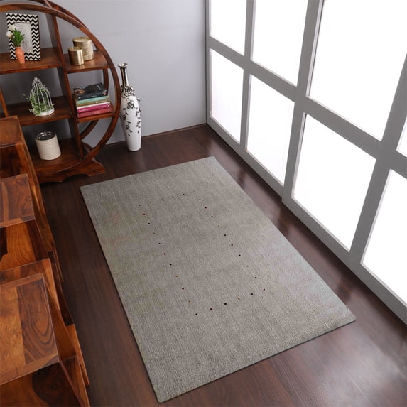 Rugsotic Carpets Hand Knotted Wool Area Rug 6'x9' Beige Contemporary Rectangle Indoor Rug for Living Room, Bedroom Antimicrobial L00105