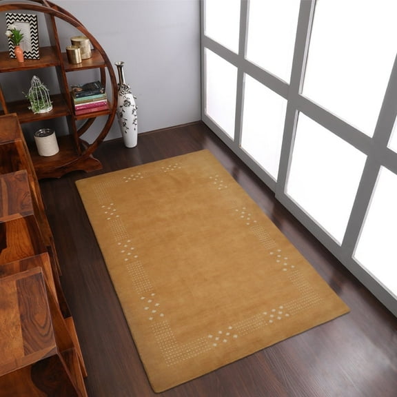 Rugsotic Carpets Handmade Rugs Hand Knotted Loom Rectangle 6'x9' Gold Wool for Indoor Use