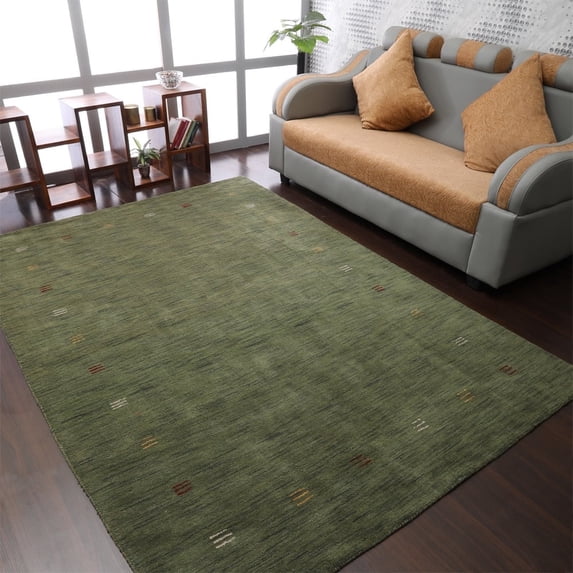 Rugsotic Carpets Handmade Rugs Hand Knotted Loom Rectangle 6'x9' Green Wool for Indoor Use