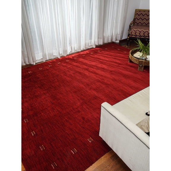 Rugsotic Carpets Hand Knotted Wool Area Rug 6'x9' Red Contemporary Rectangle Indoor Rug for Living Room, Bedroom Antimicrobial L00104