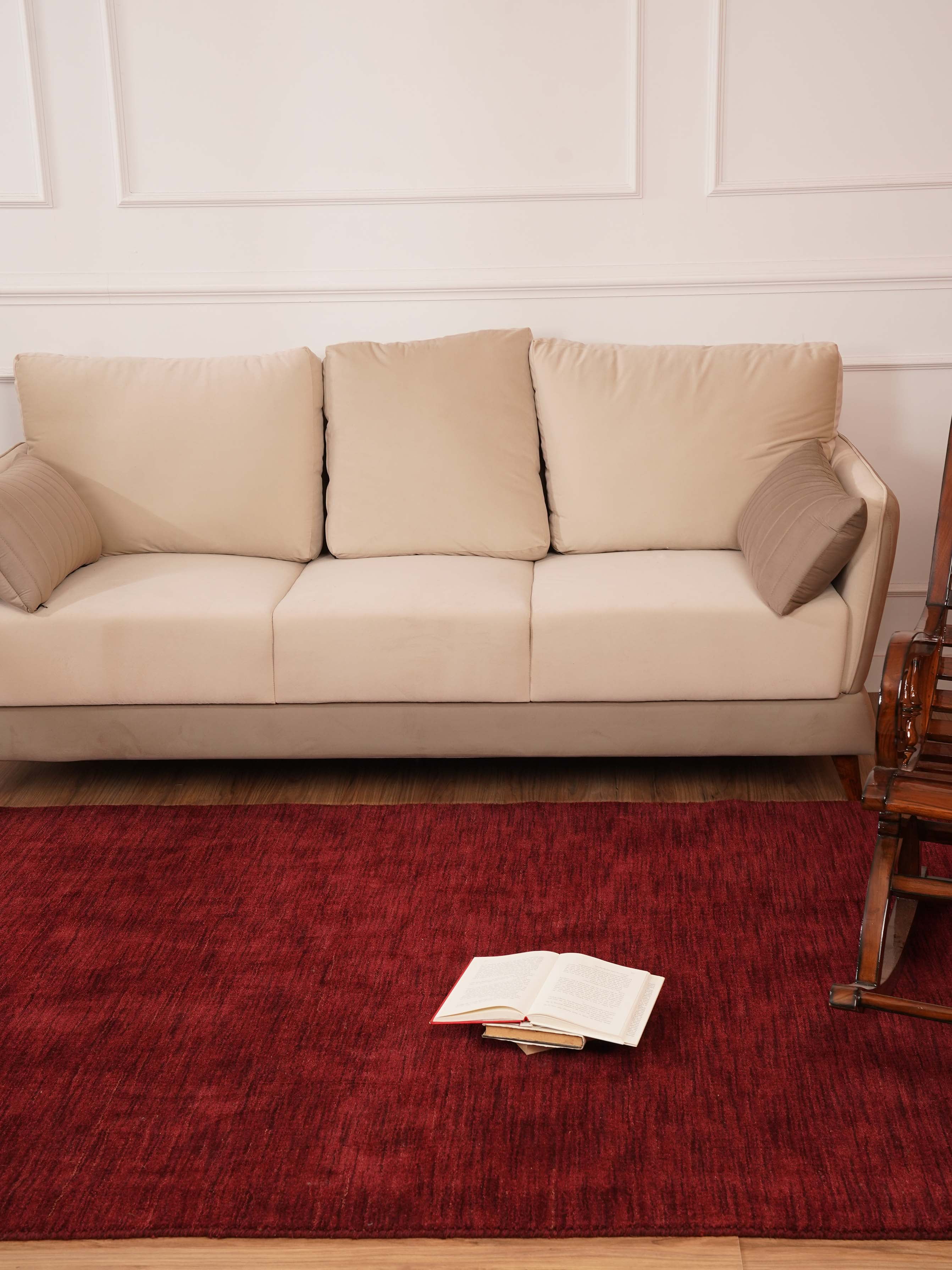 Hand-Knotted Red Wool Rectangular 6' x 9' Area Rug