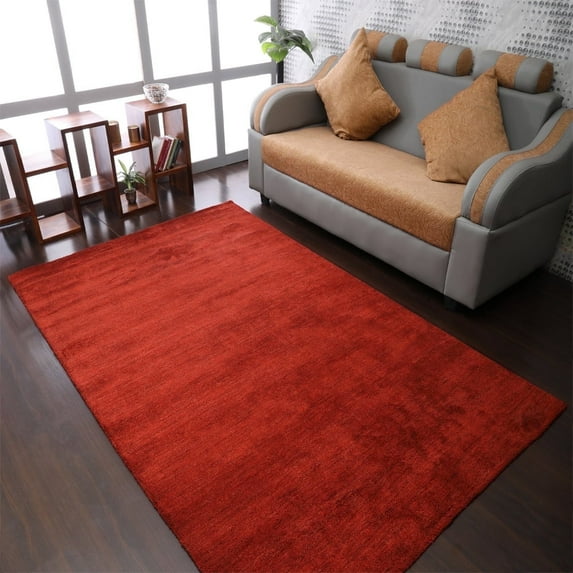 Rugsotic Carpets Handmade Rugs Hand Knotted Loom Rectangle 8'x11' Light Red Wool for Indoor Use