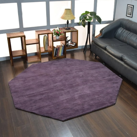 Rugsotic Carpets Handmade Rugs Hand Knotted Loom Octagon 8'x8' Purple Wool for Indoor Use