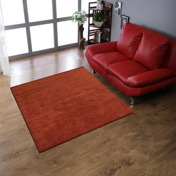 Rugsotic Carpets Handmade Rugs Hand Knotted Loom Square 8'x8' Light Red Wool for Indoor Use
