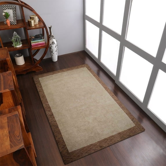 Rugsotic Carpets Handmade Rugs Hand Knotted Loom Rectangle 8'x10' Beige Brown Wool for Indoor Use