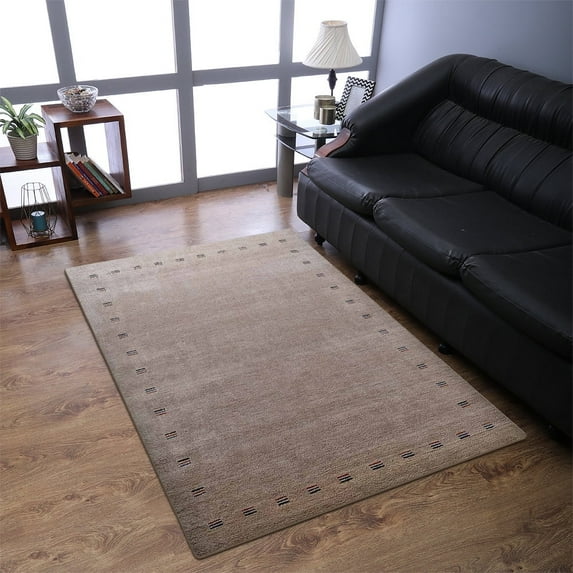 Rugsotic Carpets Handmade Rugs Hand Knotted Loom Rectangle 8'x10' Beige Wool for Indoor Use