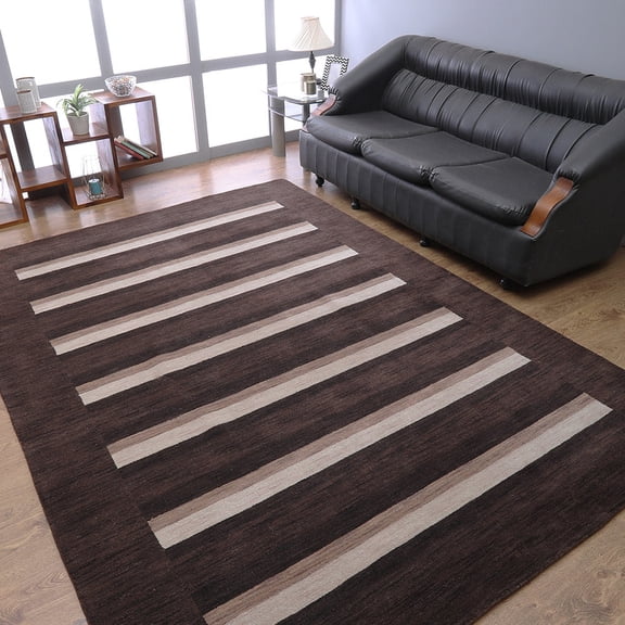 Rugsotic Carpets Hand Knotted Wool Area Rug 8'x10' Brown Beige Contemporary Rectangle Indoor Rug for Living Room, Bedroom Antimicrobial L00904