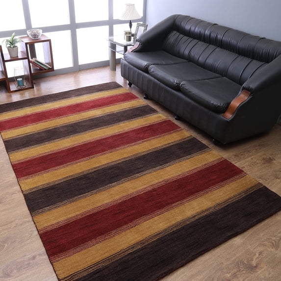 Rugsotic Carpets Handmade Rugs Hand Knotted Loom Rectangle 8'x10' Brown Gold Wool for Indoor Use