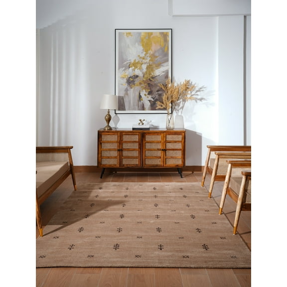 Rugsotic Carpets Hand Knotted Wool Area Rug 8'x10' Camel Brown Contemporary Rectangle Indoor Rug for Living Room, Bedroom Antimicrobial L00501