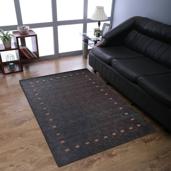 Rugsotic Carpets Handmade Rugs Hand Knotted Loom Rectangle 8'x10' Charcoal Wool for Indoor Use