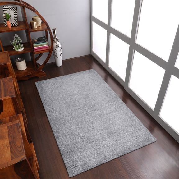 Rugsotic Carpets Hand Knotted Wool Area Rug 8'x10' Gray Solid Rectangle Indoor Rug for Living Room, Bedroom Antimicrobial L00111