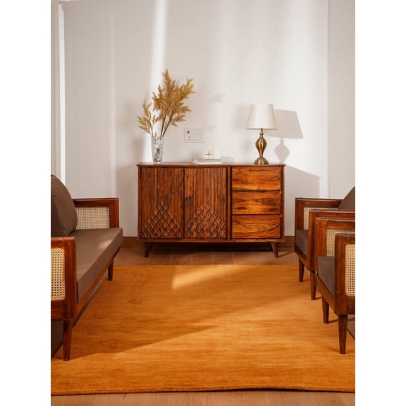 Rugsotic Carpets Hand Knotted Wool Area Rug 8'x10' Orange Solid Rectangle Indoor Rug for Living Room, Bedroom Antimicrobial L00111