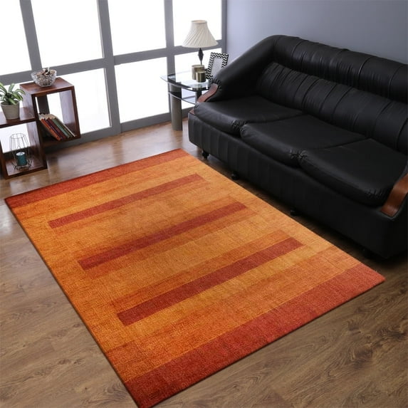 Rugsotic Carpets Handmade Rugs Hand Knotted Loom Rectangle 8'x10' Orange Wool for Indoor Use