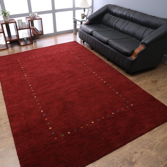 Rugsotic Carpets Hand Knotted Wool Area Rug 8'x10' Red Contemporary Rectangle Indoor Rug for Living Room, Bedroom Antimicrobial L00105