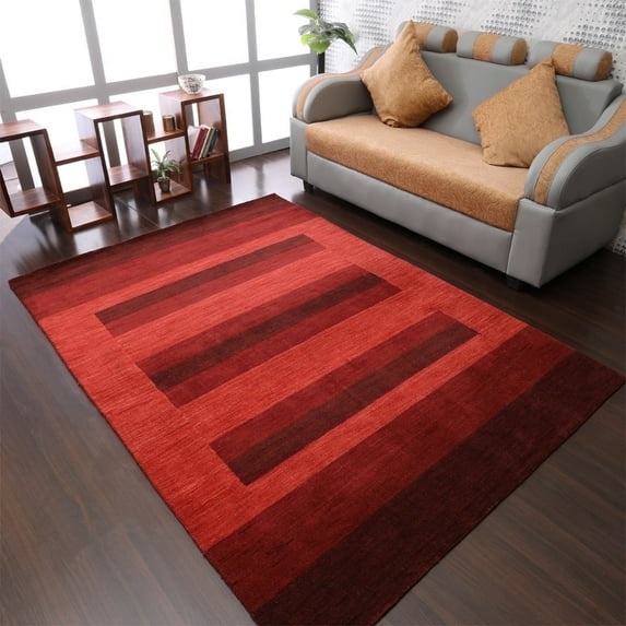 Rugsotic Carpets Handmade Rugs Hand Knotted Loom Rectangle 8'x10' Rust Wool for Indoor Use