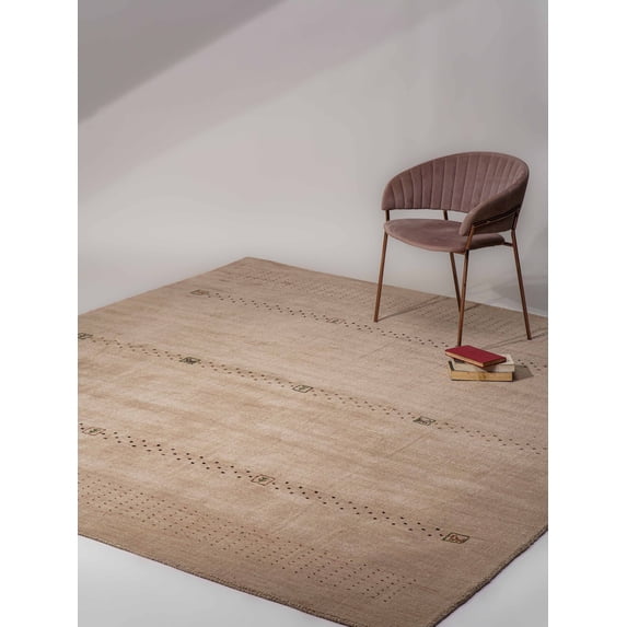 Rugsotic Carpets Hand Knotted Wool Area Rug 8'x11' Beige Contemporary Rectangle Indoor Rug for Living Room, Bedroom Antimicrobial L00507