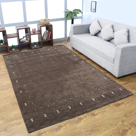 Rugsotic Carpets Hand Knotted Wool Area Rug 8'x11' Brown Contemporary Rectangle Indoor Rug for Living Room, Bedroom Antimicrobial L00535