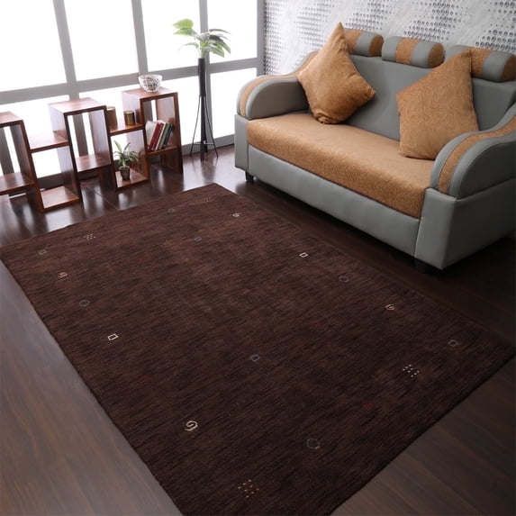 Rugsotic Carpets Handmade Rugs Hand Knotted Loom Rectangle 8'x11' Brown Wool for Indoor Use