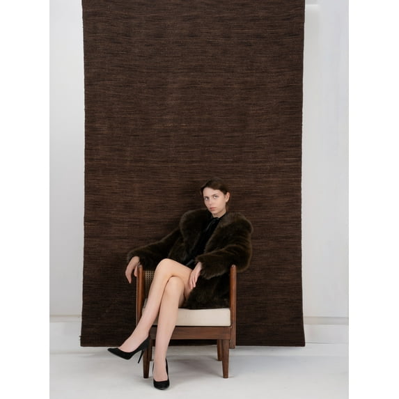 Rugsotic Carpets Handmade Rugs Hand Knotted Loom Rectangle 8'x11' Brown Wool for Indoor Use