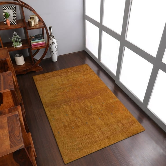 Rugsotic Carpets Handmade Rugs Hand Knotted Loom Rectangle 8'x11' Gold Wool for Indoor Use