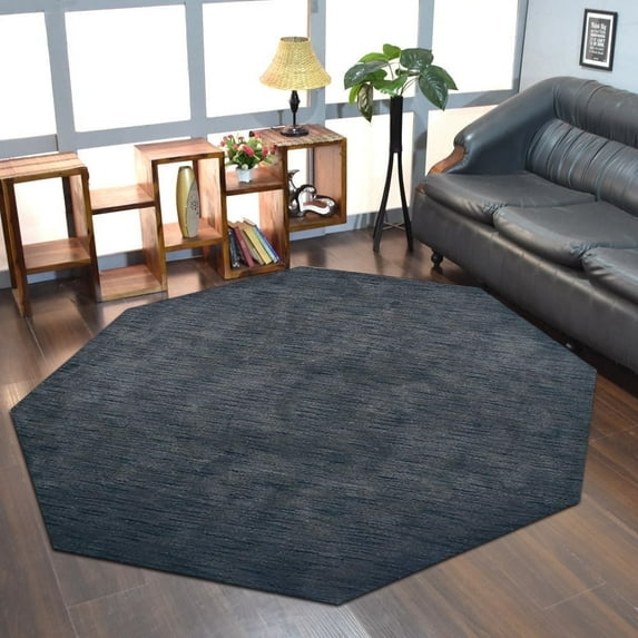 Rugsotic Carpets Handmade Rugs Hand Knotted Loom Octagon 8'x8' Charcoal Wool for Indoor Use