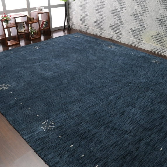 Rugsotic Carpets Handmade Rugs Hand Knotted Loom Rectangle 9'x12' Blue Wool for Indoor Use