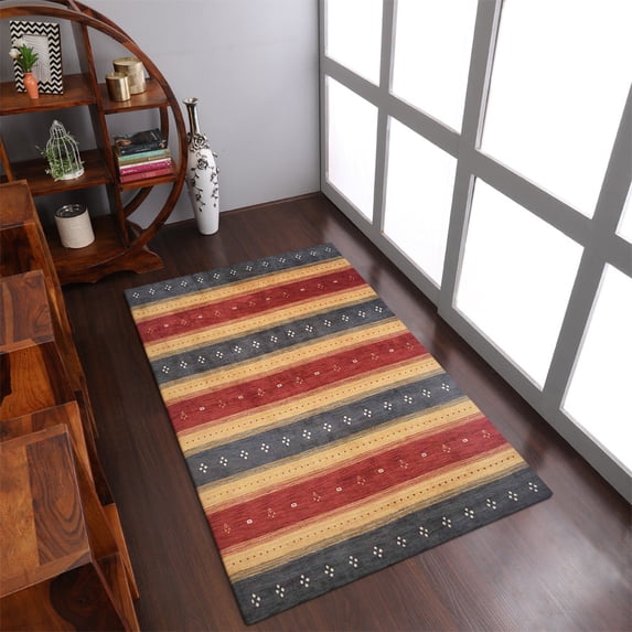 Rugsotic Carpets Hand Knotted Wool Area Rug 9'x12' Charcoal Gold Contemporary Rectangle Indoor Rug for Living Room, Bedroom Antimicrobial L00212