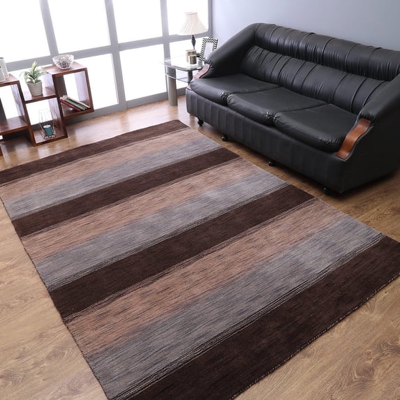 Rugsotic Carpets Handmade Rugs Hand Knotted Loom Rectangle 9'x12' Dark Brown Beige Wool for Indoor Use