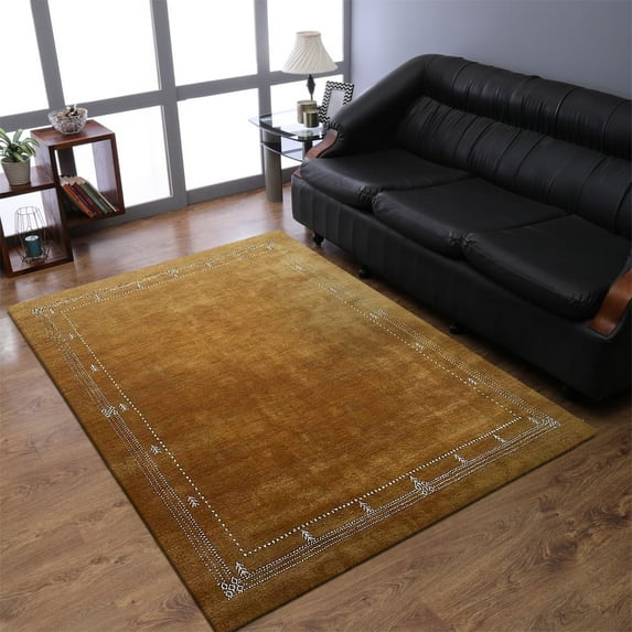 Rugsotic Carpets Handmade Rugs Hand Knotted Loom Rectangle 9'x12' Gold Wool for Indoor Use