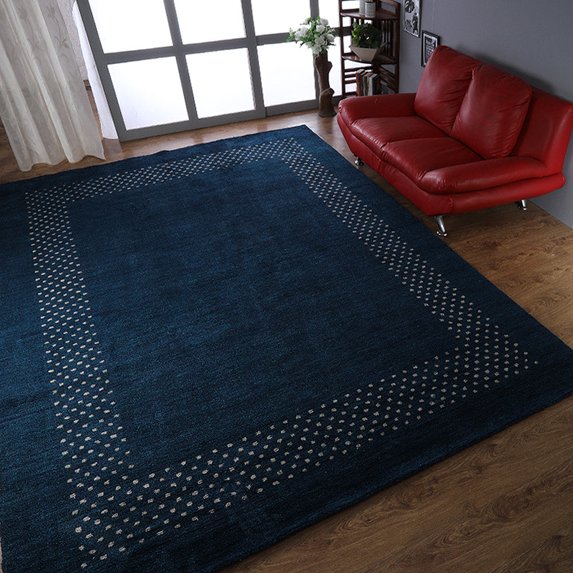 Rugsotic Carpets Hand Knotted Wool Area Rug 8'x10' Blue Contemporary Rectangle Indoor Rug for Living Room, Bedroom Antimicrobial L00531