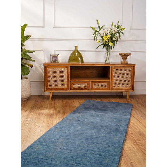 Rugsotic Carpets Handmade Rugs Hand Knotted Loom Runner 2'8''x9' Blue Wool for Indoor Use