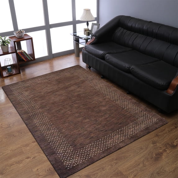 Rugsotic Carpets Hand Knotted Wool Area Rug 8'x10' Brown Contemporary Rectangle Indoor Rug for Living Room, Bedroom Antimicrobial L00531