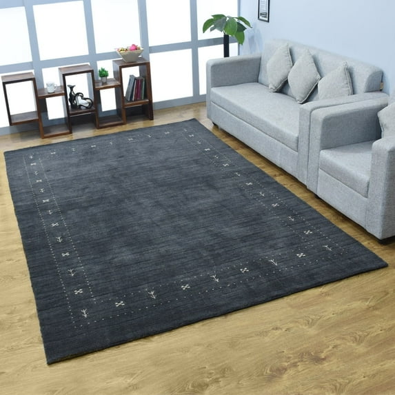Rugsotic Carpets Handmade Rugs Hand Knotted Loom Rectangle 6'x9' Charcoal Wool for Indoor Use