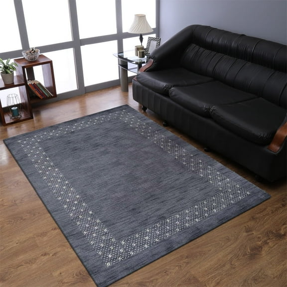 Rugsotic Carpets Handmade Rugs Hand Knotted Loom Rectangle 9'x12' Charcoal Wool for Indoor Use