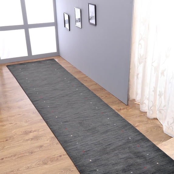 Rugsotic Carpets Handmade Rugs Hand Knotted Loom Runner 2'6''x8' Charcoal Wool for Indoor Use