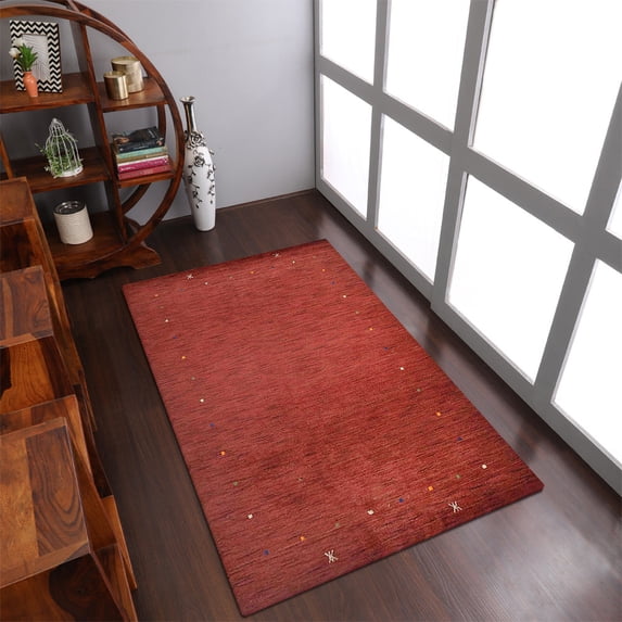 Rugsotic Carpets Hand Knotted Wool Area Rug 9'x12' Dark Red Contemporary Rectangle Indoor Rug for Living Room, Bedroom Antimicrobial L00109