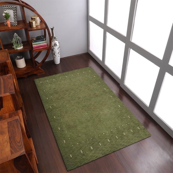 Rugsotic Carpets Handmade Rugs Hand Knotted Loom Rectangle 5'x8' Green Wool for Indoor Use