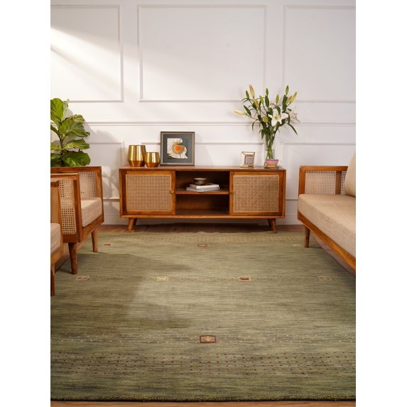 Rugsotic Carpets Hand Knotted Wool Area Rug 6'x9' Green Contemporary Rectangle Indoor Rug for Living Room, Bedroom Antimicrobial L00507