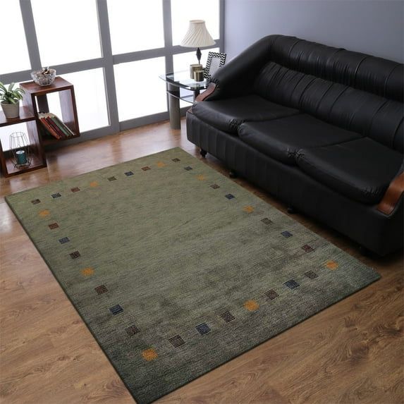 Rugsotic Carpets Handmade Rugs Hand Knotted Loom Rectangle 9'x12' Green Wool for Indoor Use