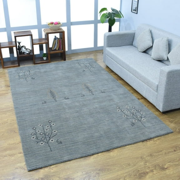 Rugsotic Carpets Handmade Rugs Hand Knotted Loom Rectangle 5'x8' Light Blue Wool for Indoor Use