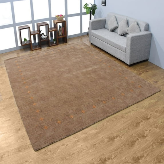 Rugsotic Carpets Handmade Rugs Hand Knotted Loom Rectangle 5'x8' Light Brown Wool for Indoor Use
