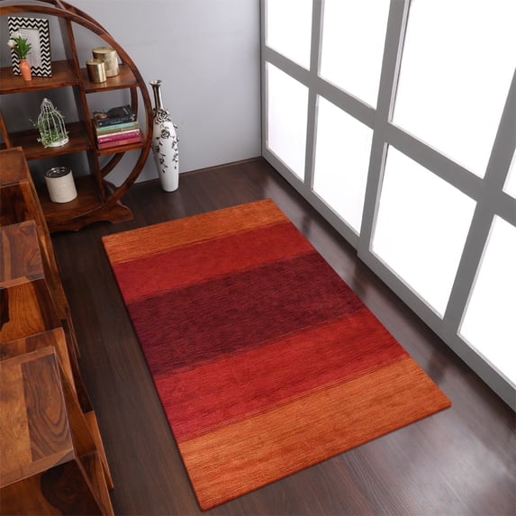 Rugsotic Carpets Hand Knotted Wool Area Rug 5'x8' Orange Contemporary Rectangle Indoor Rug for Living Room, Bedroom Antimicrobial L00215