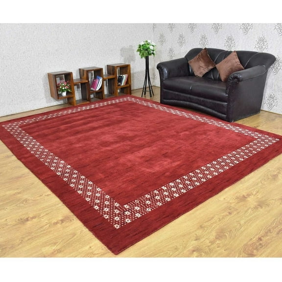 Rugsotic Carpets Handmade Rugs Hand Knotted Loom Rectangle 10'x13' Red Wool for Indoor Use