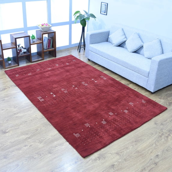 Rugsotic Carpets Hand Knotted Wool Area Rug 4'x6' Red Contemporary Rectangle Indoor Rug for Living Room, Bedroom Antimicrobial L00504