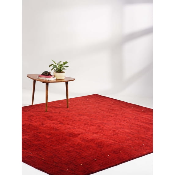 Rugsotic Carpets Hand Knotted Wool Area Rug 9'x12' Red Contemporary Rectangle Indoor Rug for Living Room, Bedroom Antimicrobial L00102