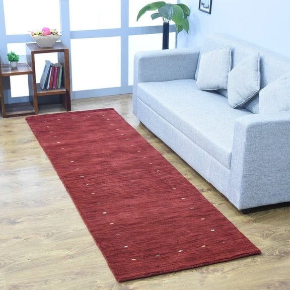 Rugsotic Carpets Handmade Rugs Hand Knotted Loom Runner 2'6''x10' Red Wool for Indoor Use