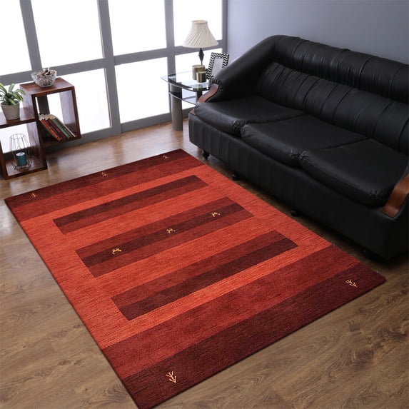Rugsotic Carpets Hand Knotted Wool Area Rug 9'x12' Rust Contemporary Rectangle Indoor Rug for Living Room, Bedroom Antimicrobial L0C904
