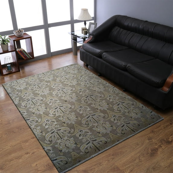 Rugsotic Carpets Hand Knotted Persian, Contemporary Silk And Wool Floor Area Rug For Living Room Bedroom, Gold, 8'x10'