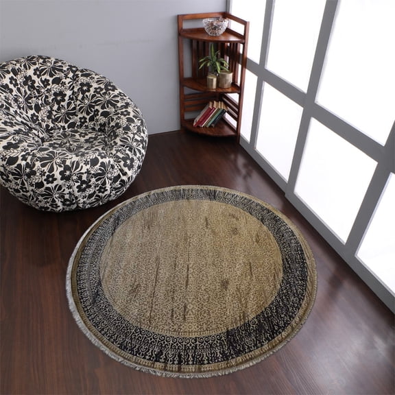 Rugsotic Carpets Hand Knotted Persian Silk And Wool 10'X10' Round Area Rug Oriental Cream Gray Pr0138